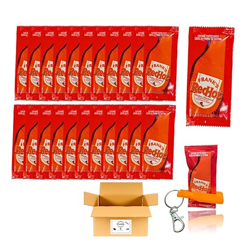 NROMBOX Frank's Redhot - Paquetes de salsa de pimienta de cayena original, 50 unidades Dispensador exprimidor de llavero Paquetes individuales de