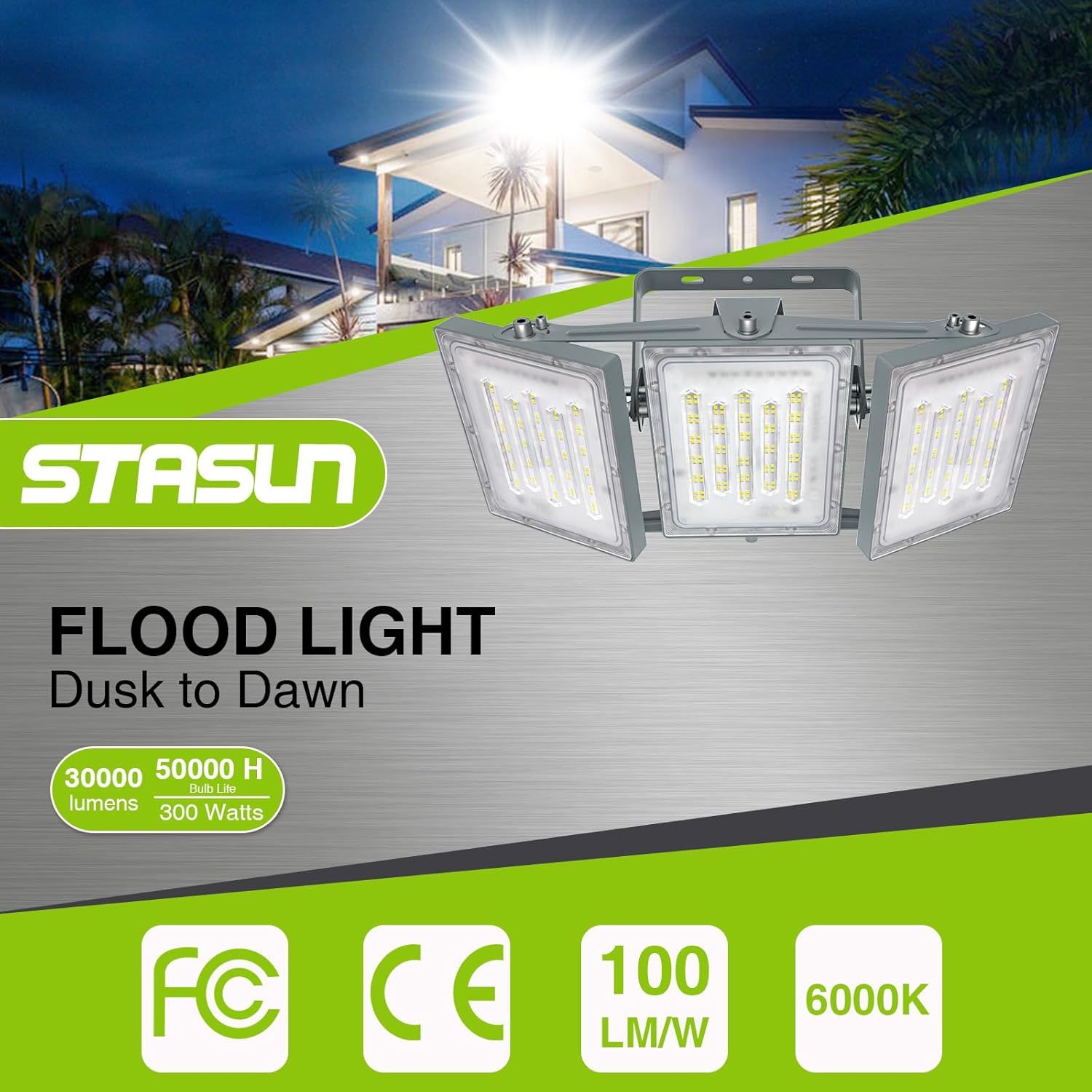 STASUN LED Flood Lights Outdoor, 900W 90000LM 6000K Dusk to Dawn Outdoor Lighting with Photocell Sensor, IP66 Waterproof, Floodlight for Parking Lot, Stadium, Arena, Commercial, Sport Court