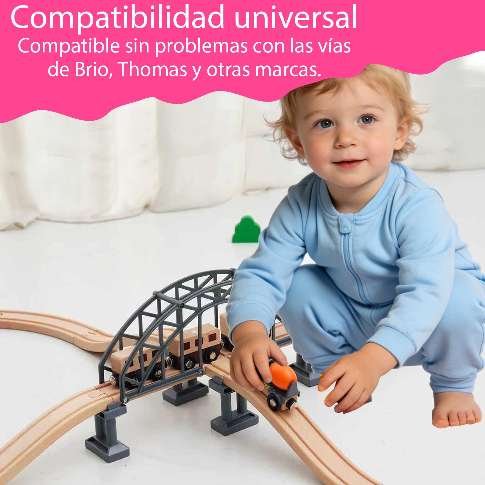 Accessori per ferrovia in legno, per ferrovia in legno, giocattolo per treno per bambini, compatibile con altri ponti ferrovia in legno, per i più piccoli di 3 primavera (ponte di giunzione)