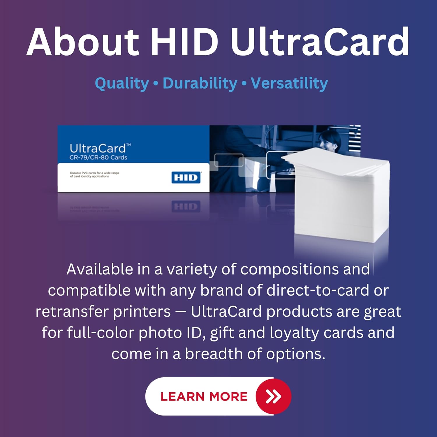 HID Fargo DTC1250e Supplies Pack | 045000 YMCKO Color Ribbon (250 Prints) | 1 Box of Fargo CR80 30 Mil UltraCard PVC Cards (500 Per Box)