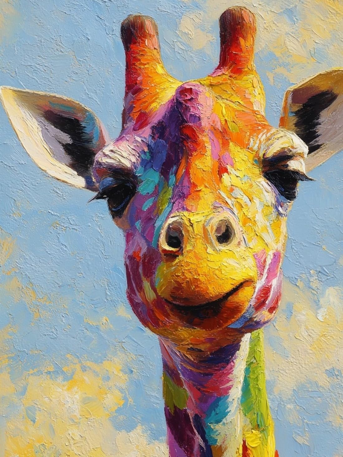 WANGWANGMIAO Paint by Numbers for Adults Colorful Giraffe,Painting by Numbers for Adult Canvas Crafts Kits, DIY Oil Paints for Relax and De-Stress Home Decoration Gift 16x20inch，with Frame