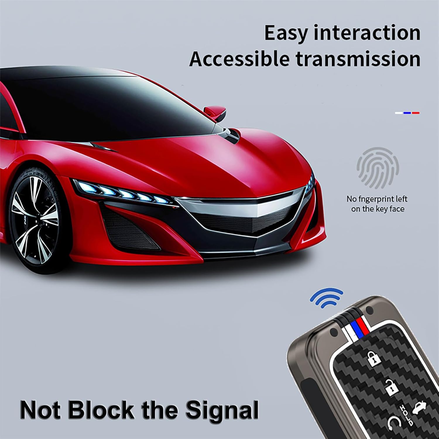 Heavy Metal Key Fob Cover, Compatible with Honda Accord Civic CRV Pilot Odyssey Passport 2015-2021,etc, Zinc Alloy Fob Case with Carbon Fiber Pattern, Gunmetal (1 PCS)