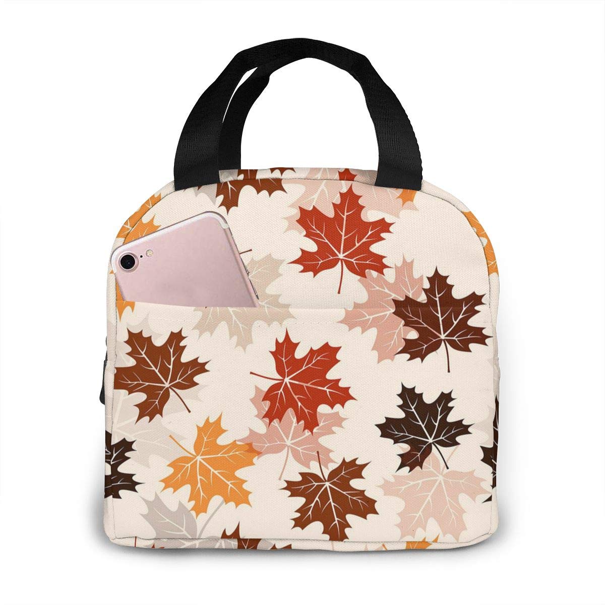 Borsa per il pranzo, rosso dorato, albero di acero, borsa a mano, borsa per il pranzo, borsa termica, borsa termica, ufficio, picnic, borsetta, isolata, borsa per la spesa, tasca frontale, elegante,