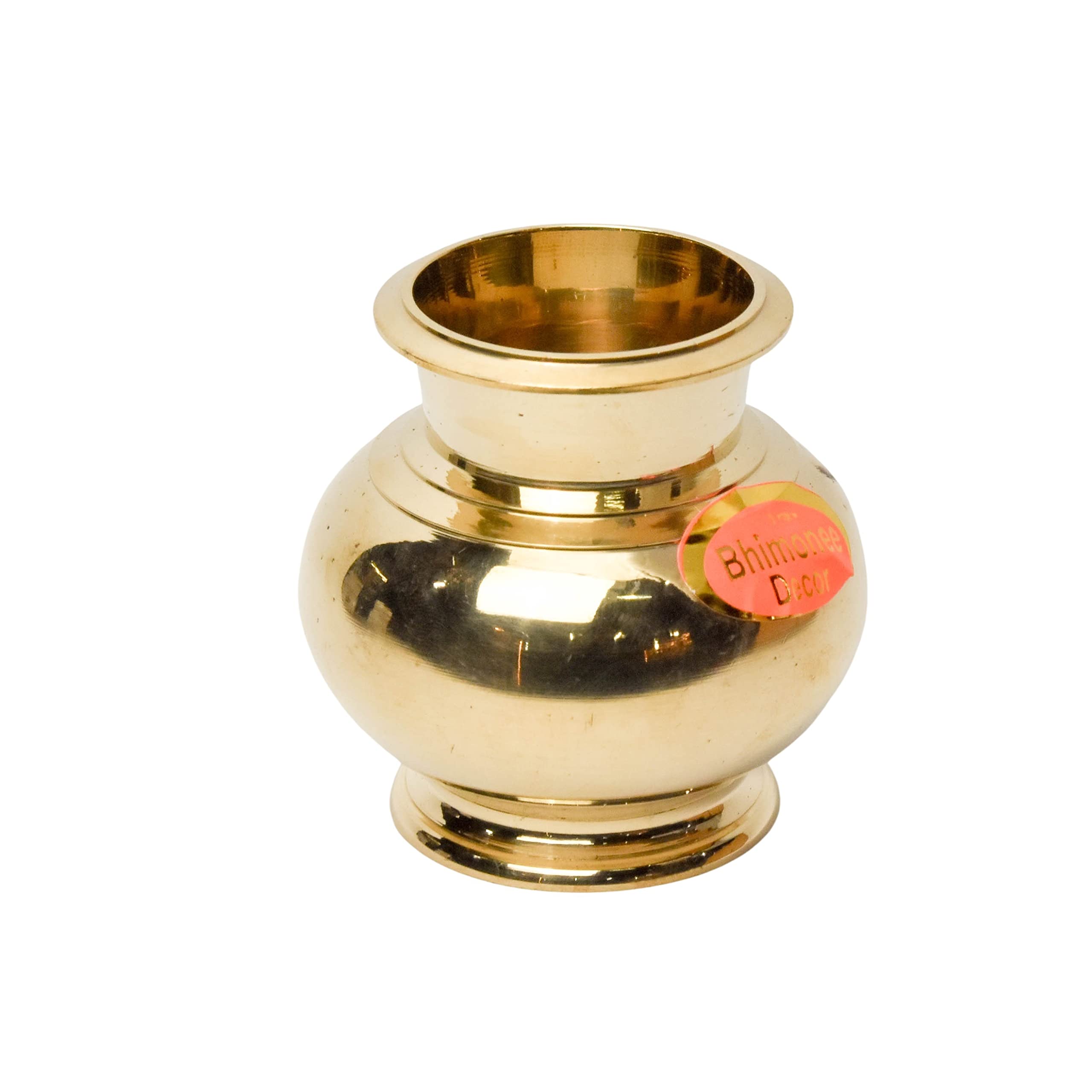 Bhimonee Decor | Pure Brass Matka Design Lota | Traditional Lutiya Kalash for Pooja & Rituals | 3.15-Inch Heavy Brass Water Pot | 250 gm Handcrafted Puja Vessel | 4