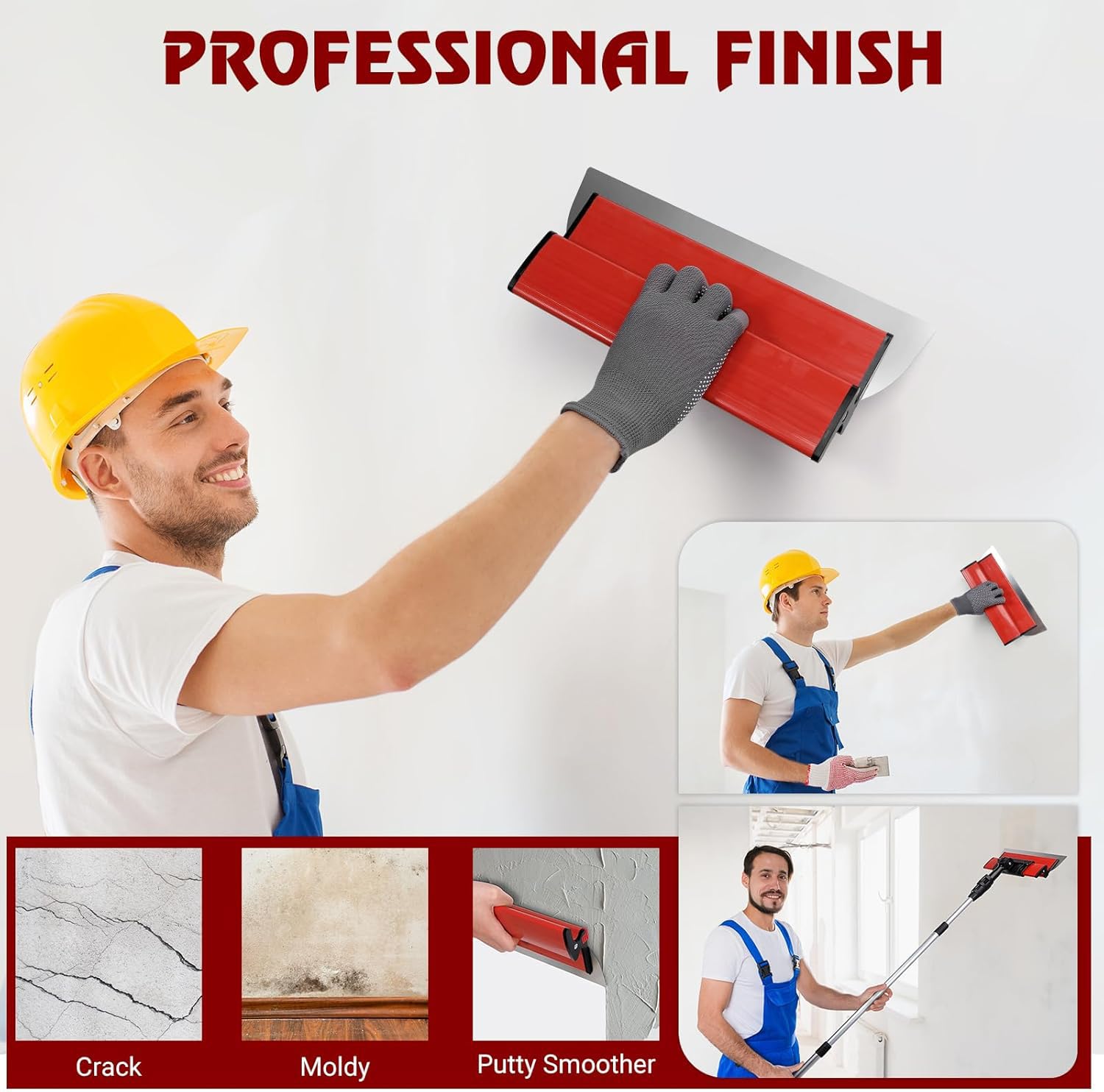 Spatola per Stucco Kit, Spatola per stucco muro con Maniglia di estensione, Lama in acciaio inox e alloggiamento in alluminio (25cm+40cm+60cm)