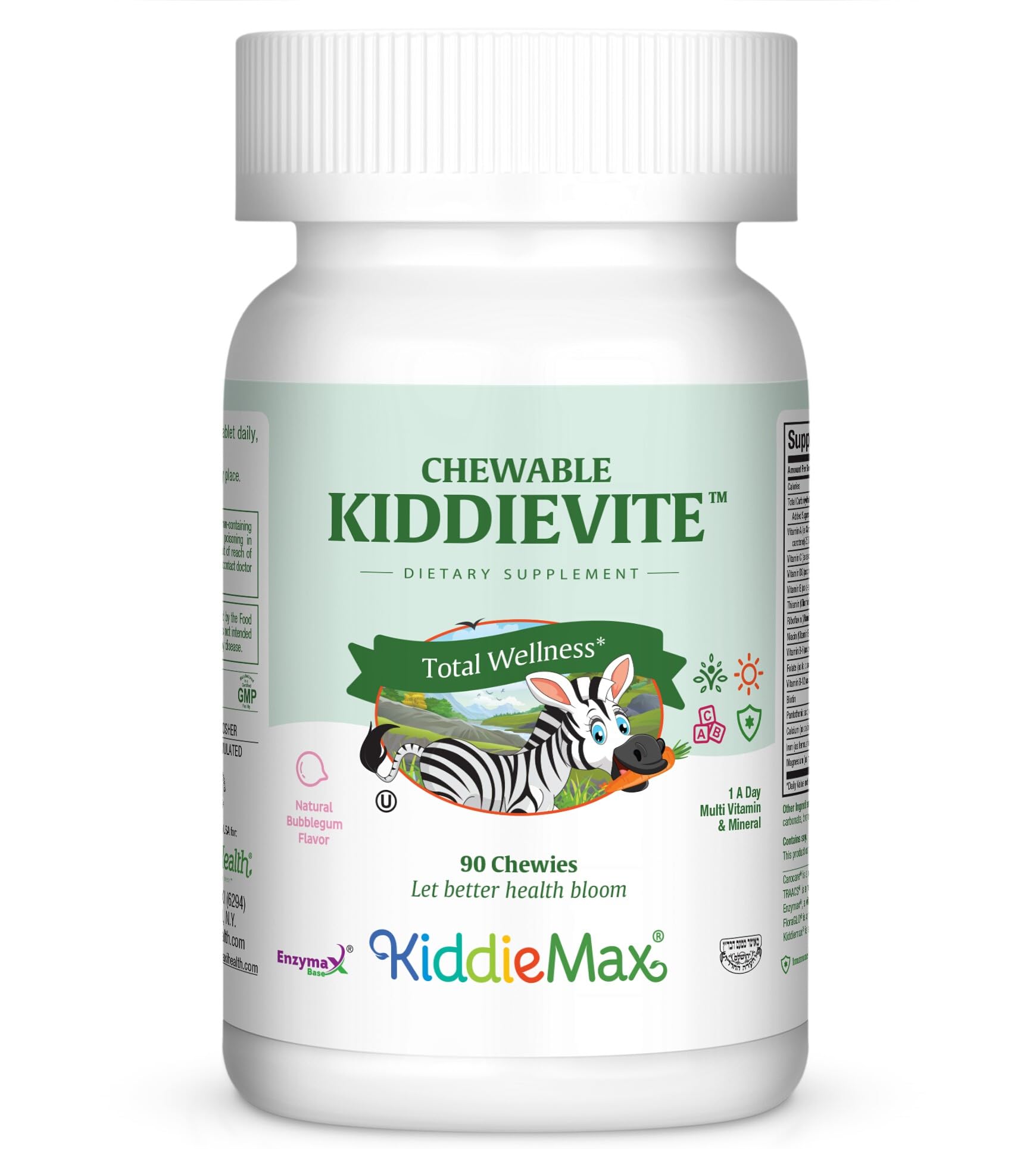 Kids Chewable Multivitamin – Kids Vitamins & Multivitamin with Vitamin C, A, E 3, D3, Calcium B12, B-1, Iron, Zinc Dietary Supplement - Digestive Support - for Children Bubble Gum 90 Chewable Tablets