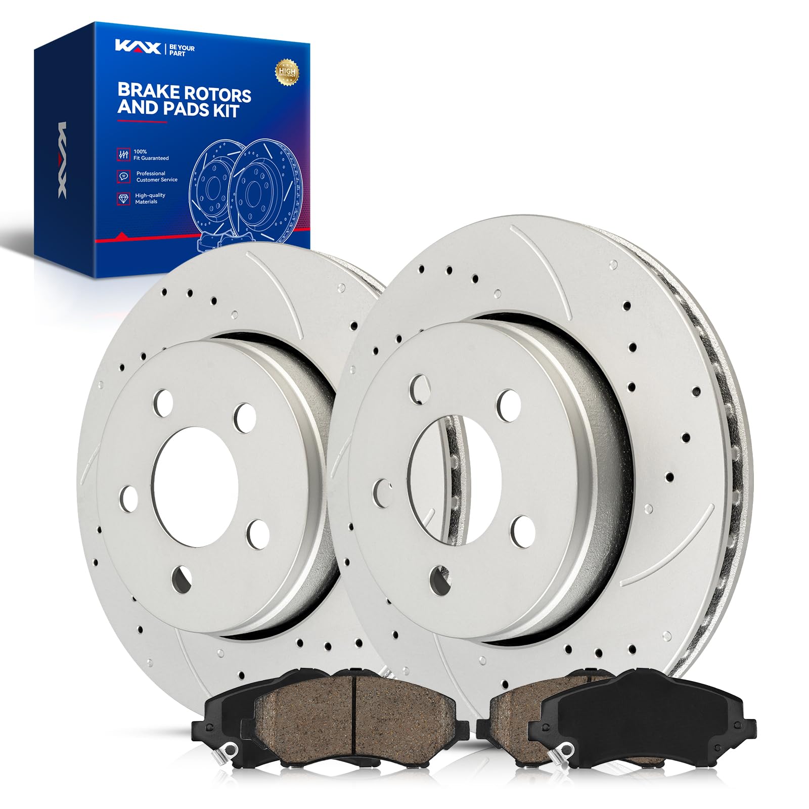 KAX 11.89" Front Rotors and Pads Kit For 2008-2012 Jeep Liberty, 2007-2011 Dodge Nitro, Front Disc Brakes