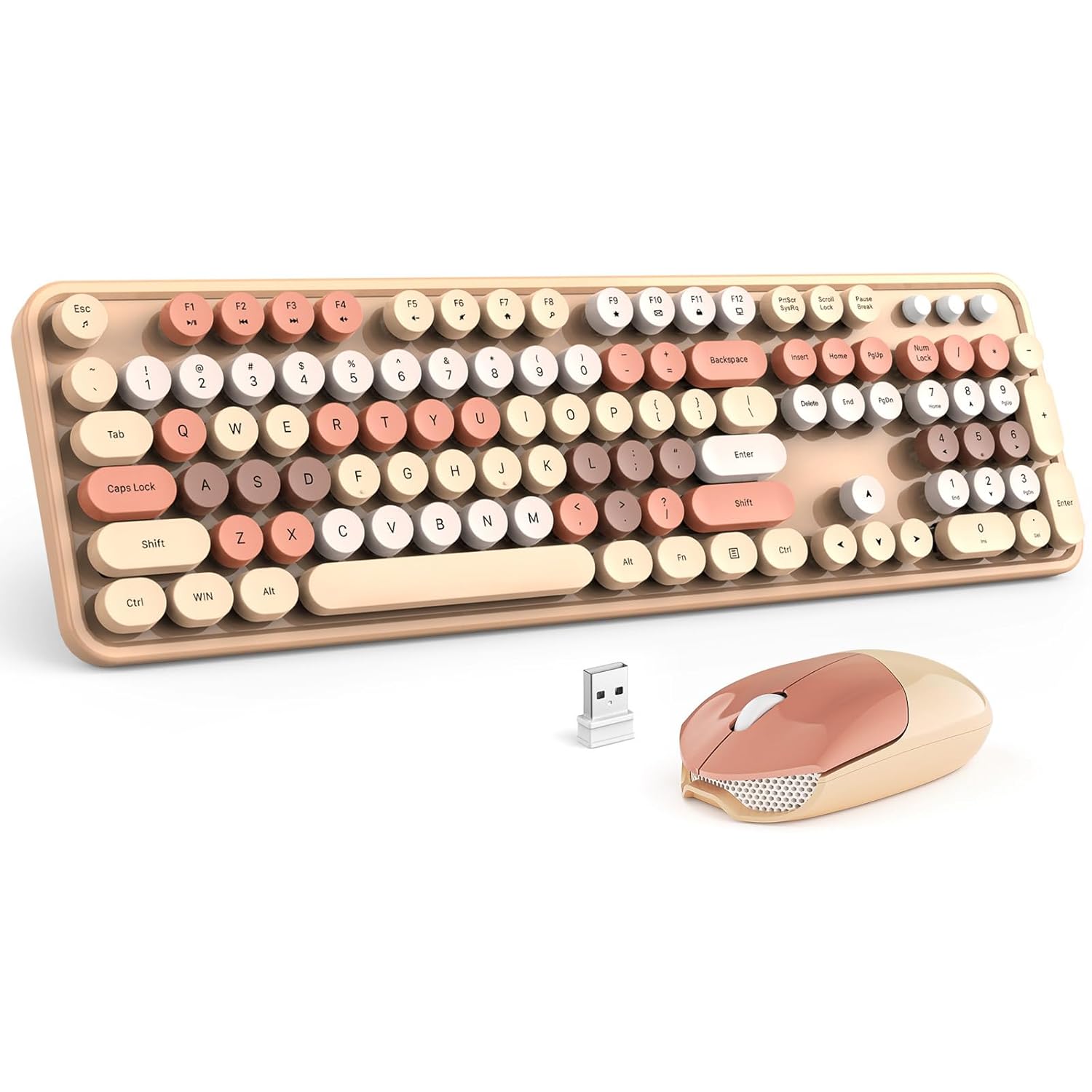 MOFII Wireless Keyboard and Mouse, Milk Tea Colorful Keyboard with Round Keycap, 2.4GHz Full Size Typewriter Keyboard and Computer Mouse, 2-1 USB Receiver for Wireless Mouse and Keyboard Combo