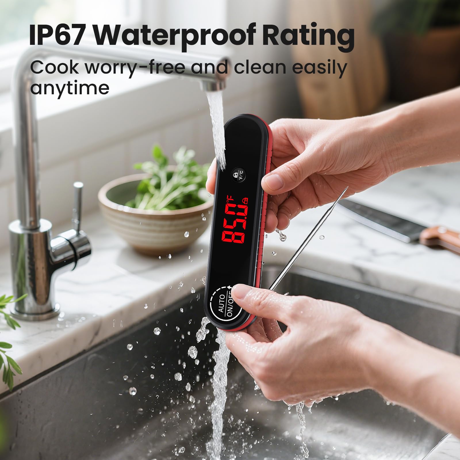 Termometro digitale per carne, 0,3 s, lettura istantanea, con display a LED rotante automatico e funzione di calibrazione, retro magnetico per cucinare, grigliare, barbecue, affumicatore