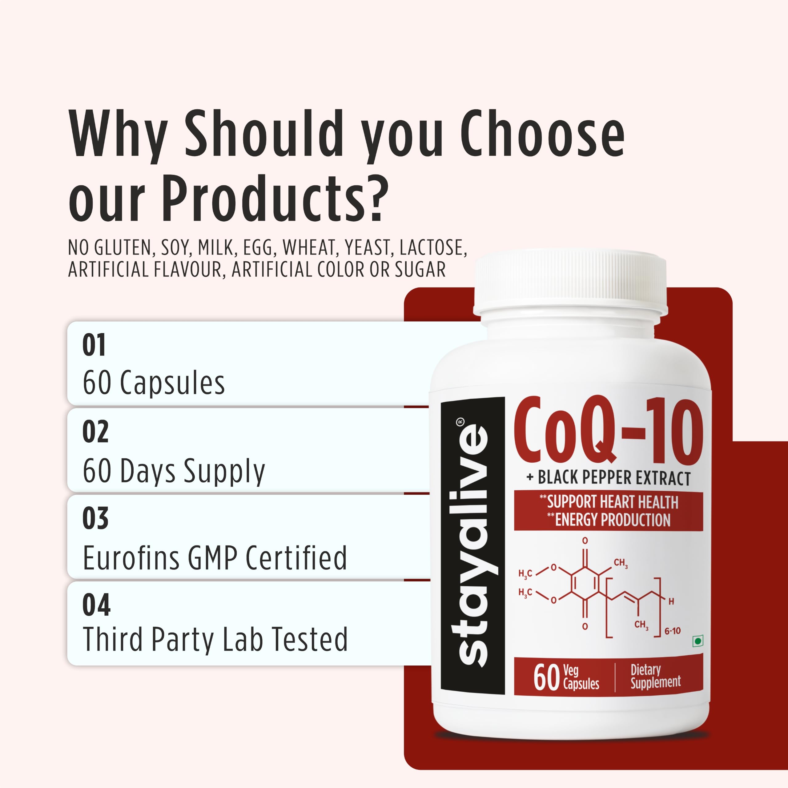 STAY ALIVE CoQ10 Capsules 200mg w/Black Pepper Extract For Men's Fertility, Heart Health & Cellular Function | 60 Coenzyme Q10 Capsules | Non-GMO & Gluten-Free CoQ10 Supplement for Men & Women — Amazon image 6