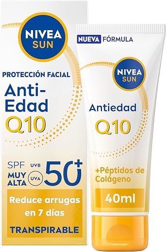 🚫 [CADUCADO] 🔥 NIVEA SUN Q10 Breathable Anti-Aging Face Sun Protection SPF50+ 40 ml | Reduces Wrinkles in 7 Days, Firms Skin, With Collagen Peptides, Non-Oily Texture, Mature Skin, Patented UV Technology