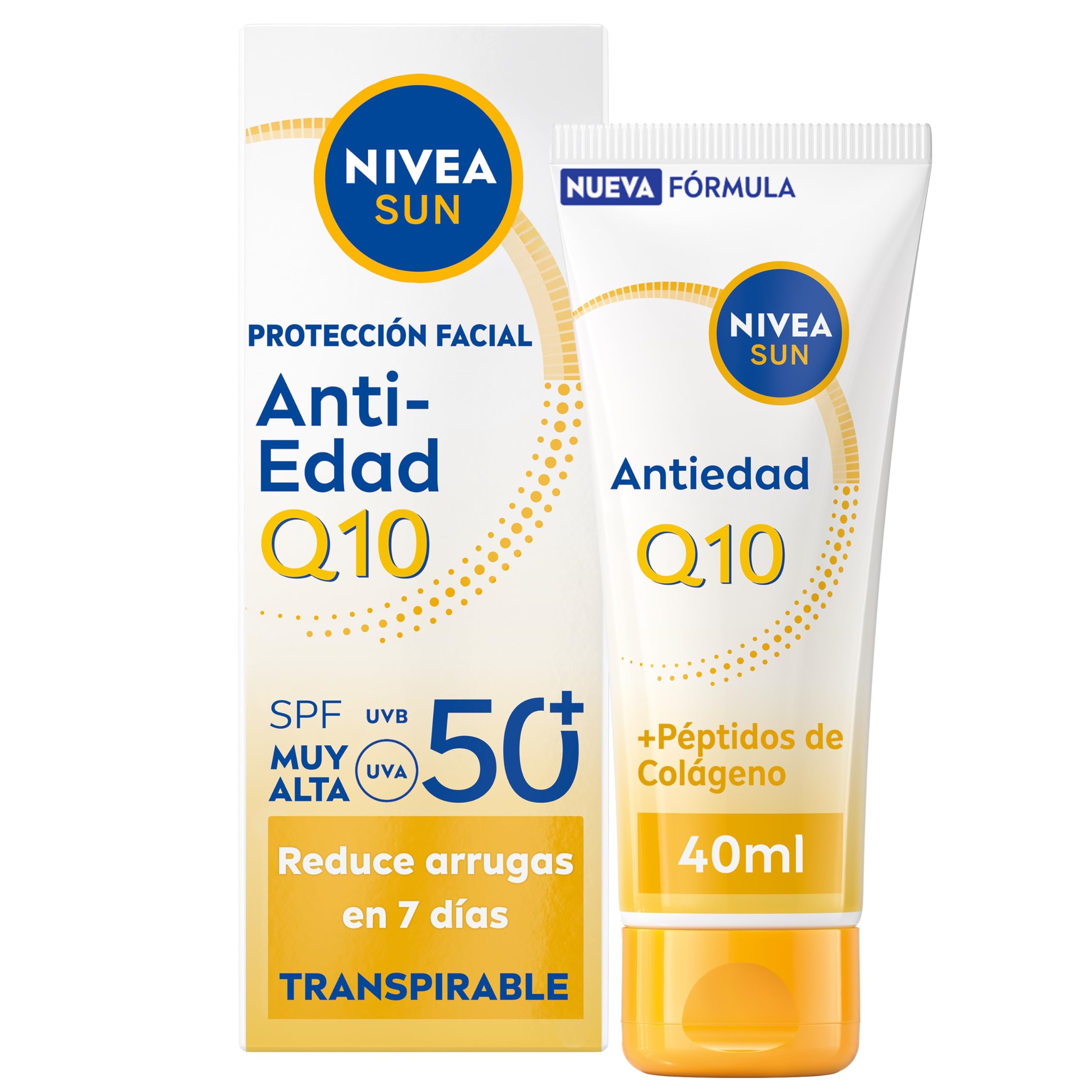 NIVEA SUN Q10 Protección Solar Facial Antiedad SPF50+ 40 ml Piel Madura