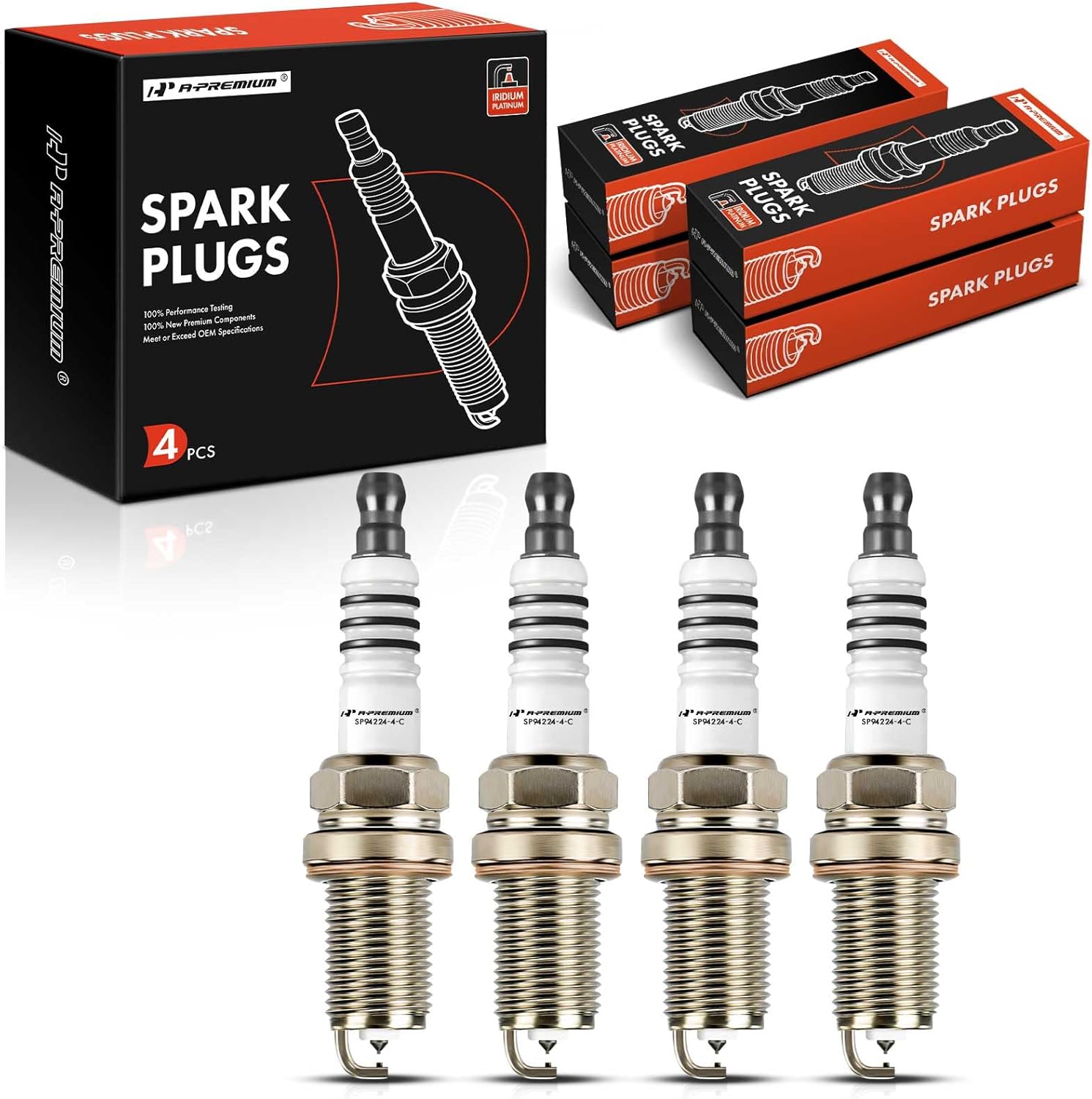 A-Premium Iridium & Platinum Spark Plugs Compatible with Volkswagen Jetta/Golf 2019-2020, Golf SportWagen 2019-2019, 1.4L, Pack of 4