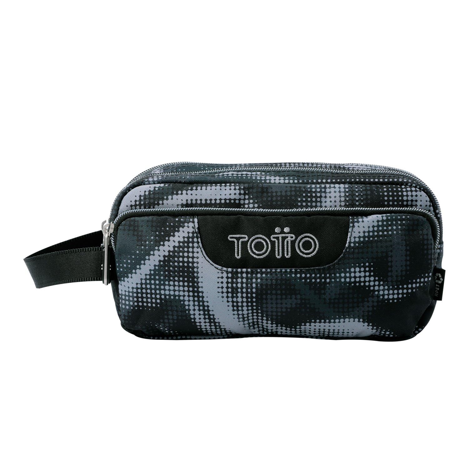 TOTTO - Estuche Escolar 3 Compartimentos, Modelo Agapec, Estuche Grande, Dimensiones 23 x 11.5 x 10.5 cm, Asa Lateral, Tiradores Ergonómicos con PVC, Tejido Resistente, Estampado Bluc
