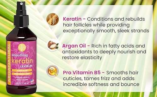Miniatura 3 de Arganatural Acondicionador sin enjuague de queratina suavizante, botella de spray de 8 fl oz  8.5 fl oz, suaviza y desenreda el cabello encrespado