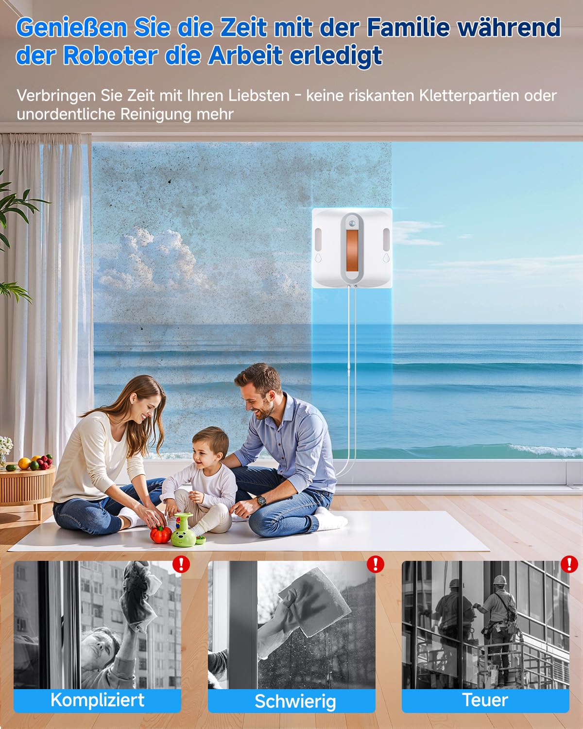 Fensterputzroboter 6500 Pa, Fensterreinigungsroboter mit 2-Fach-Sprühsystem, intelligenter Routenplanung, 80-ml-Wassertank, 8-stufigem Sicherheitssystem und Randerkennung, für Innen- und Außenfenster