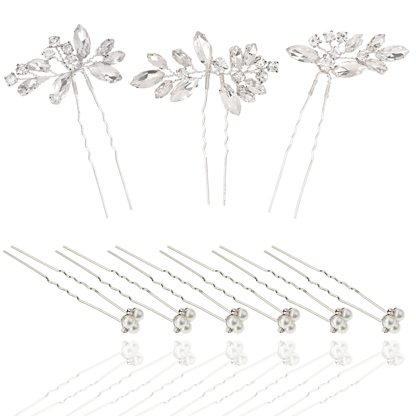 9PCS Bride Wedding Crystal Hair Pins Flower Bridal Rhinestone Hair Pieces Pearl Crystal Hair Barrette Hair Claw Clips Hair Accessories for Women and Girls