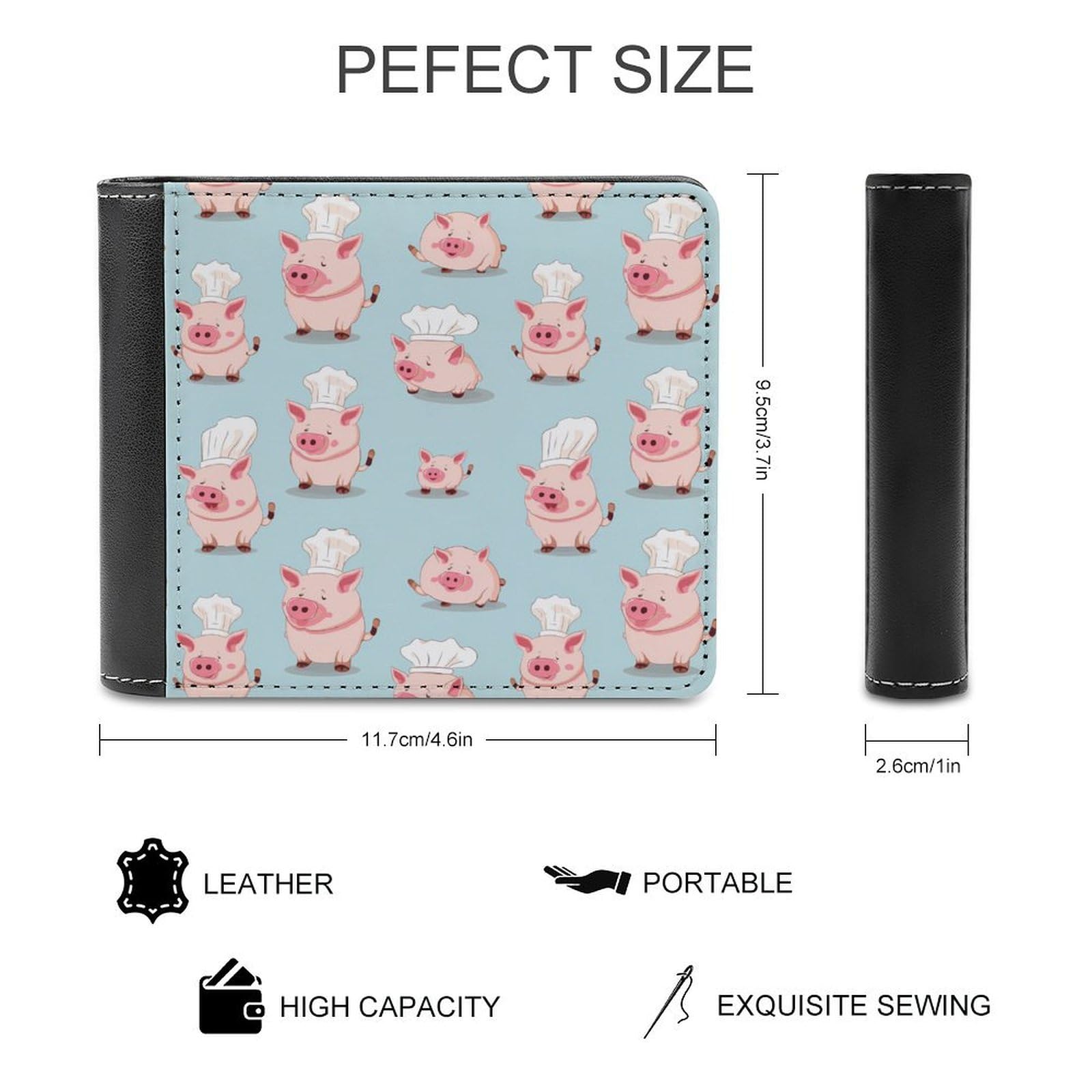 Piggy Chef Funny Billfold Wallet Credit Card Holder Slim Passcase Pouch Purse for Men Women