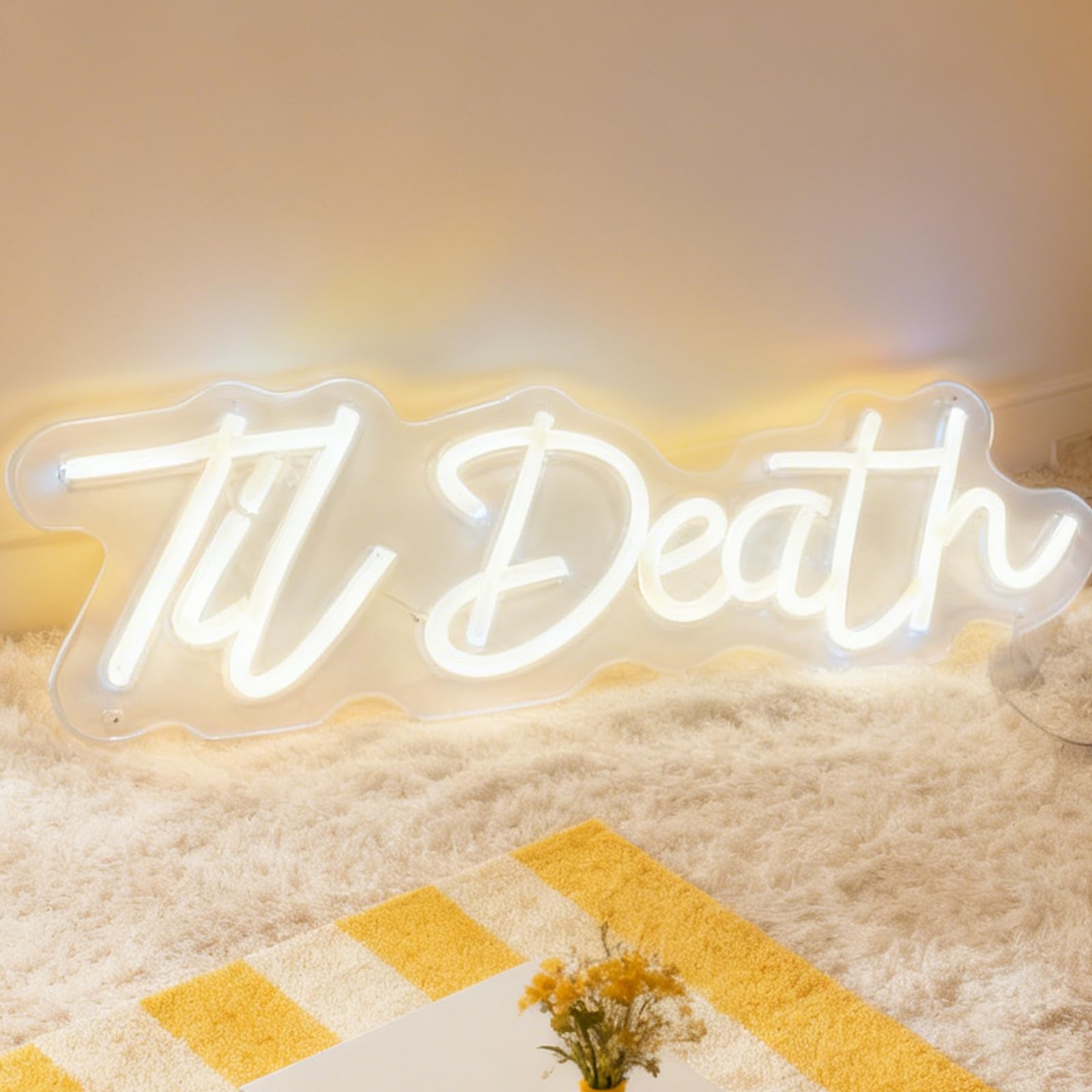 Valentine's Day Decorations, Til Death White LED Neon Sign, USB Powered Dimmable Neon Light Proposal Wedding Party Backdrop Romantic Gift Home Living Room Bedroom Wall Table Decor 15.9 x 5.7 In