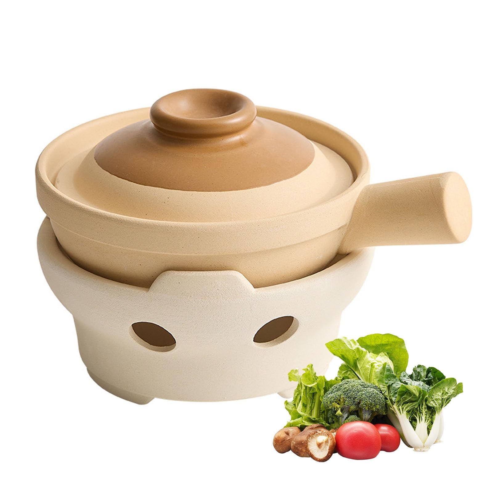 Olla de arcilla con tapa para sopas caseras y utensilios de cocina tradicionales