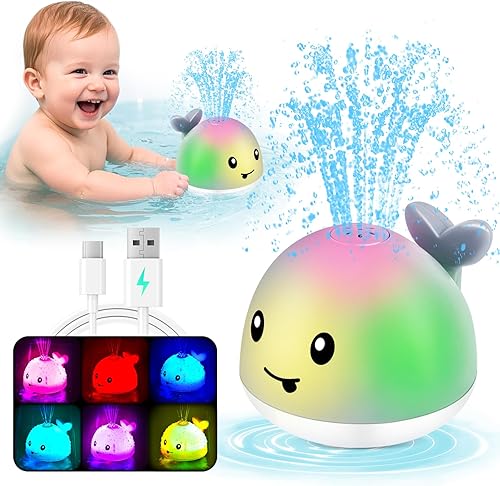 Miniatura 7 de Juguetes de baño iluminados con diseño de ballena para bebés de 6 a 12 años, 12 a 18 meses, niños de 1 a 3, 2 a 4 años, fuente de agua para niños y