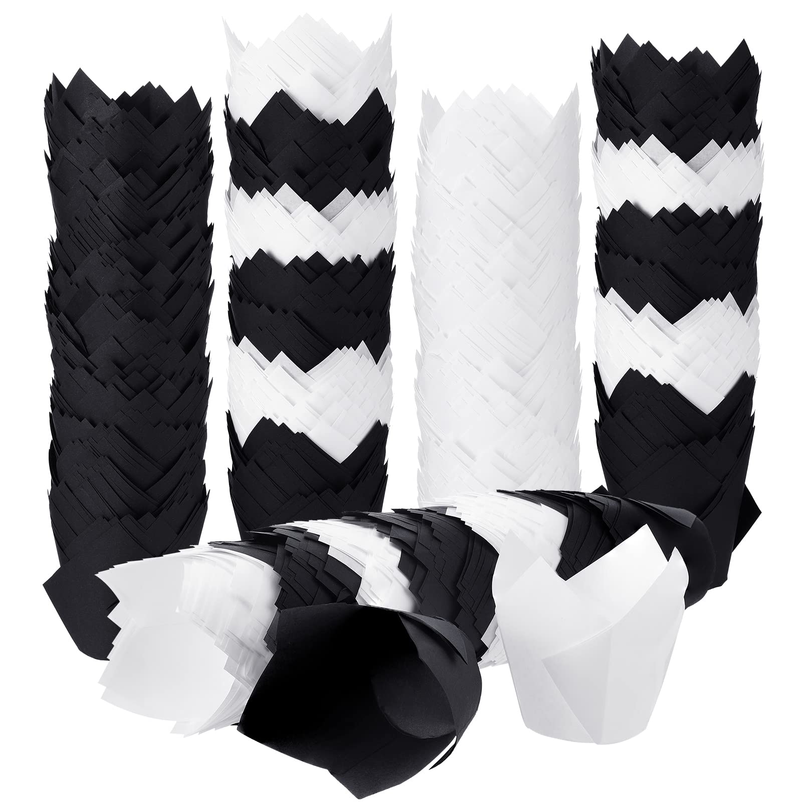 Caissettes à muffins tulipe noires et blanches anti-graisse - Lot de 400 pièces pour pâtisserie