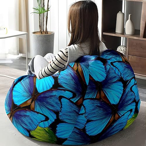 Miniatura 3 de Lukery Puf de almacenamiento de animales de peluche con mariposas 3D para niños y adultos, puf rellenable (sin relleno) para sala de estar, sofá