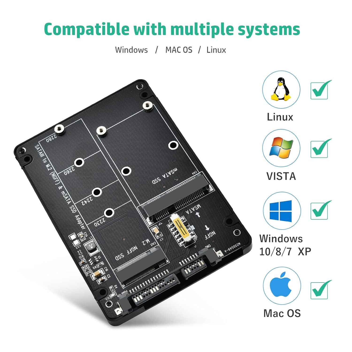 ELUTENG Adaptateur M.2 SATA vers 2,5" SATA 3.0, Compatible MSATA/M.2 NGFF 2280 2260 2242 2230, Clé B/B&M