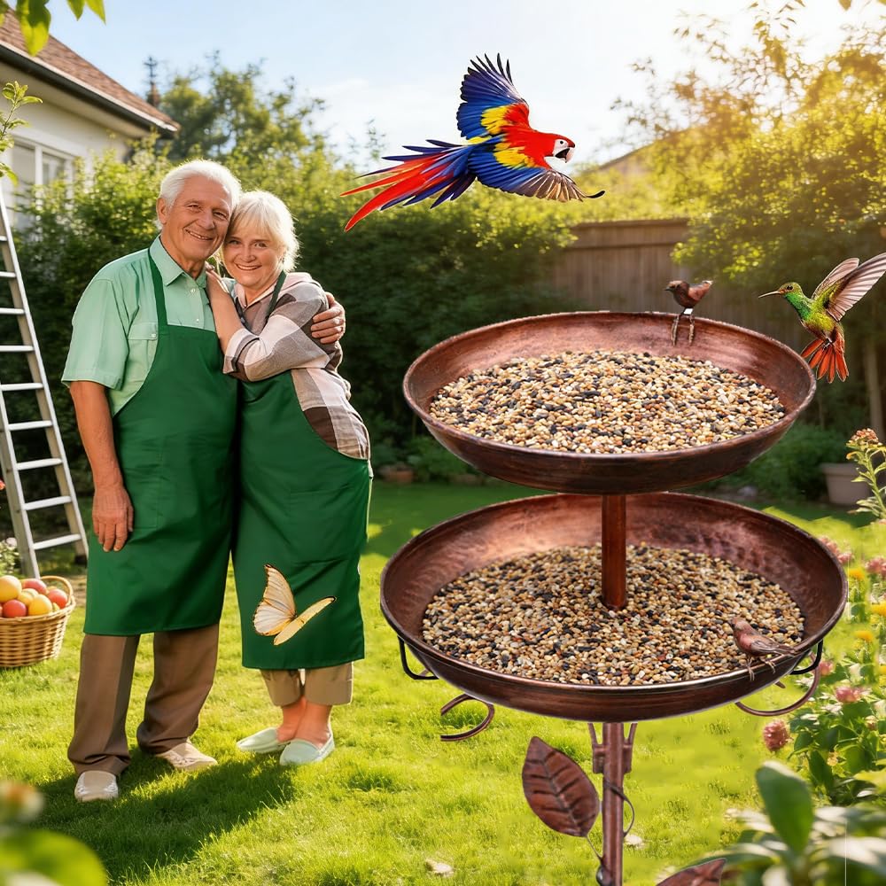 SKIKHN Comedero y Bebedero para Pájaros Exterior,117CM Metálico Bebedero para Pájaros de Pie,Baño para Pájaro para Jardín,Comedero Pajaro Exterior con Pie,Altura Baño Aves Estilo Retro Decoración — view 6