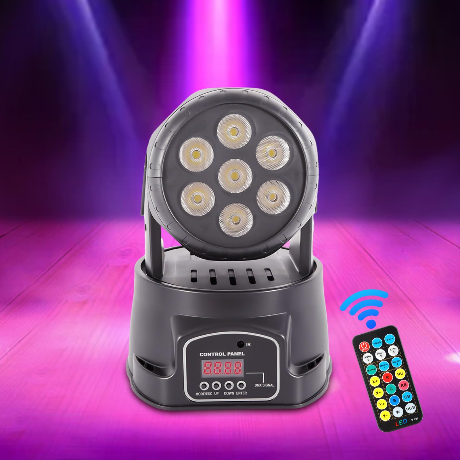 Moving Head, LED 4in1 Mini Bühnenlicht, 7 x 10 W, DJ Partylicht mit Fernbedienung für DJ Disco Hochzeit Club Bar Show