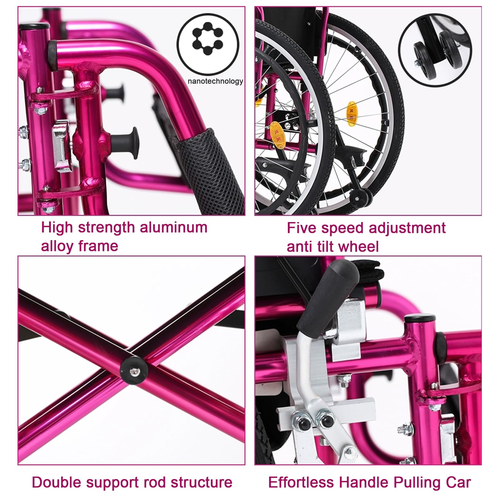 Silla de Ruedas Ligera para Adultos, Silla de Ruedas Plegable Ultra-Ligera de Aluminio, sillas de Ruedas manuales autopropulsadas,Reposapiés abatibles, Reposabrazos Acolchados