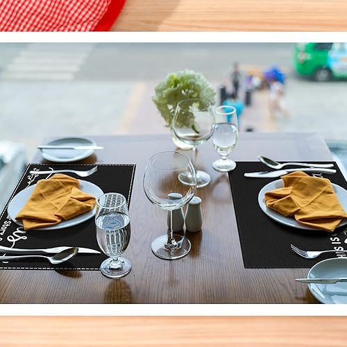 Miniatura 6 de Juego de 6 manteles individuales de lino de 18 x 12 pulgadas, manteles individuales rústicos con refranes, regalos de inauguración de la casa,