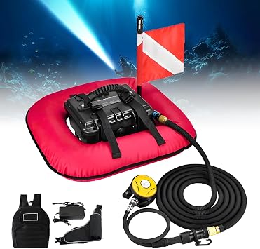 Scuba Diving Ventilator System 52L/min, Portable Tankless Underwater Breathing Device, Waterproof Air Compressor, 60-70Min Endurance, Detachable Hose, Can Board The Plane Red-SingleBattery