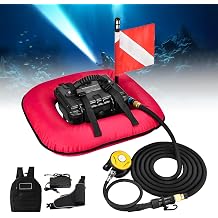Scuba Diving Ventilator System 52L/min, Portable Tankless Underwater Breathing Device, Waterproof Air Compressor, 60-70Min Endurance, Detachable Hose, Can Board The Plane Red-SingleBattery