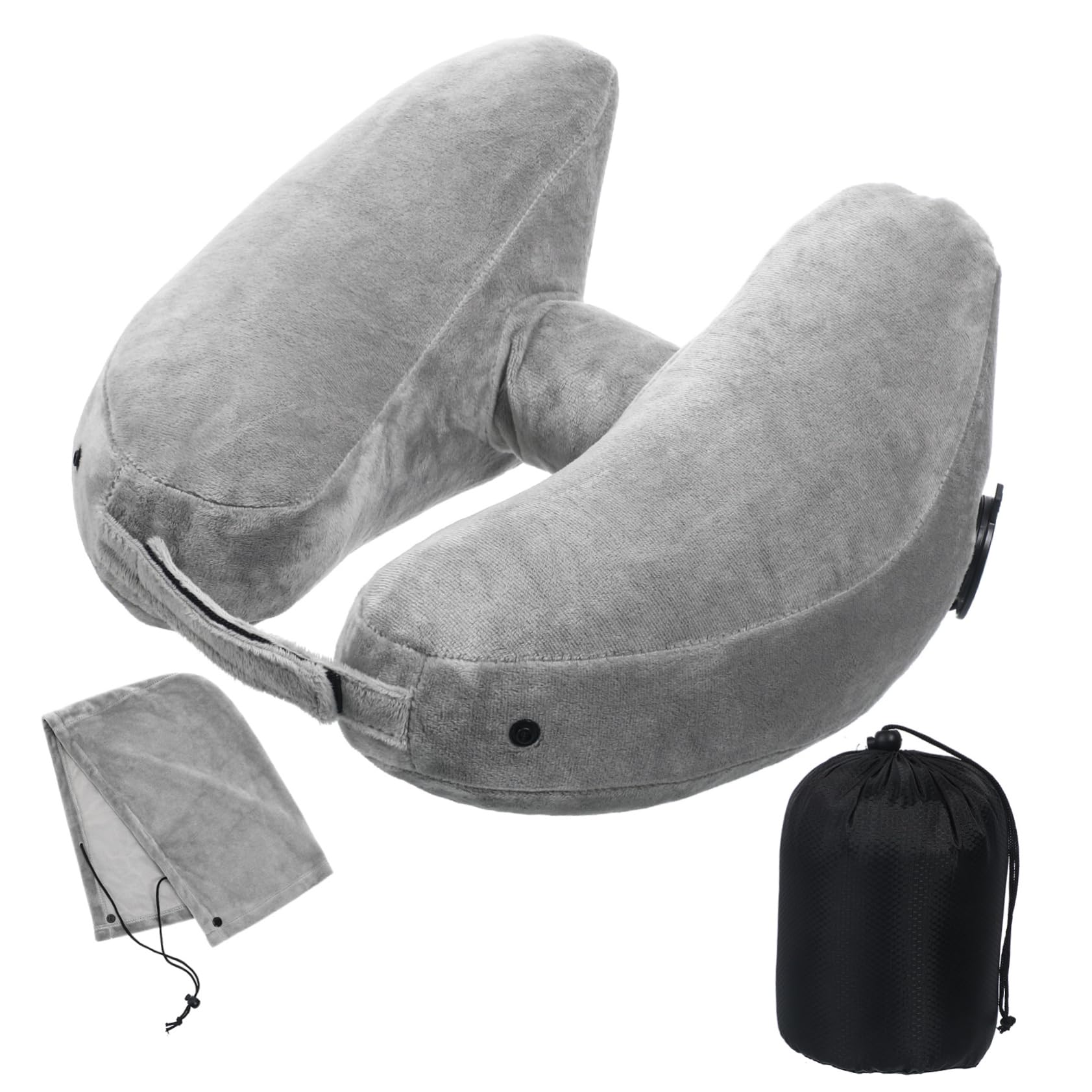 Almohada De Viaje Inflable para El Cuello con Capucha Ajustable Ligera
