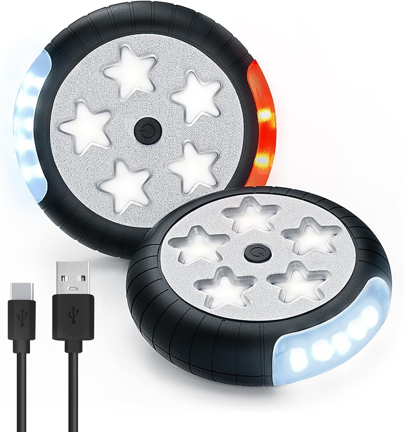 Kinderwagen Licht Aufladbar, Kinderwagenlicht(2 Stück), Kompakt und Wasserdicht, USB Wiederaufladbares Lichts, Passend für Alle Kinderwagen(Schwarz)