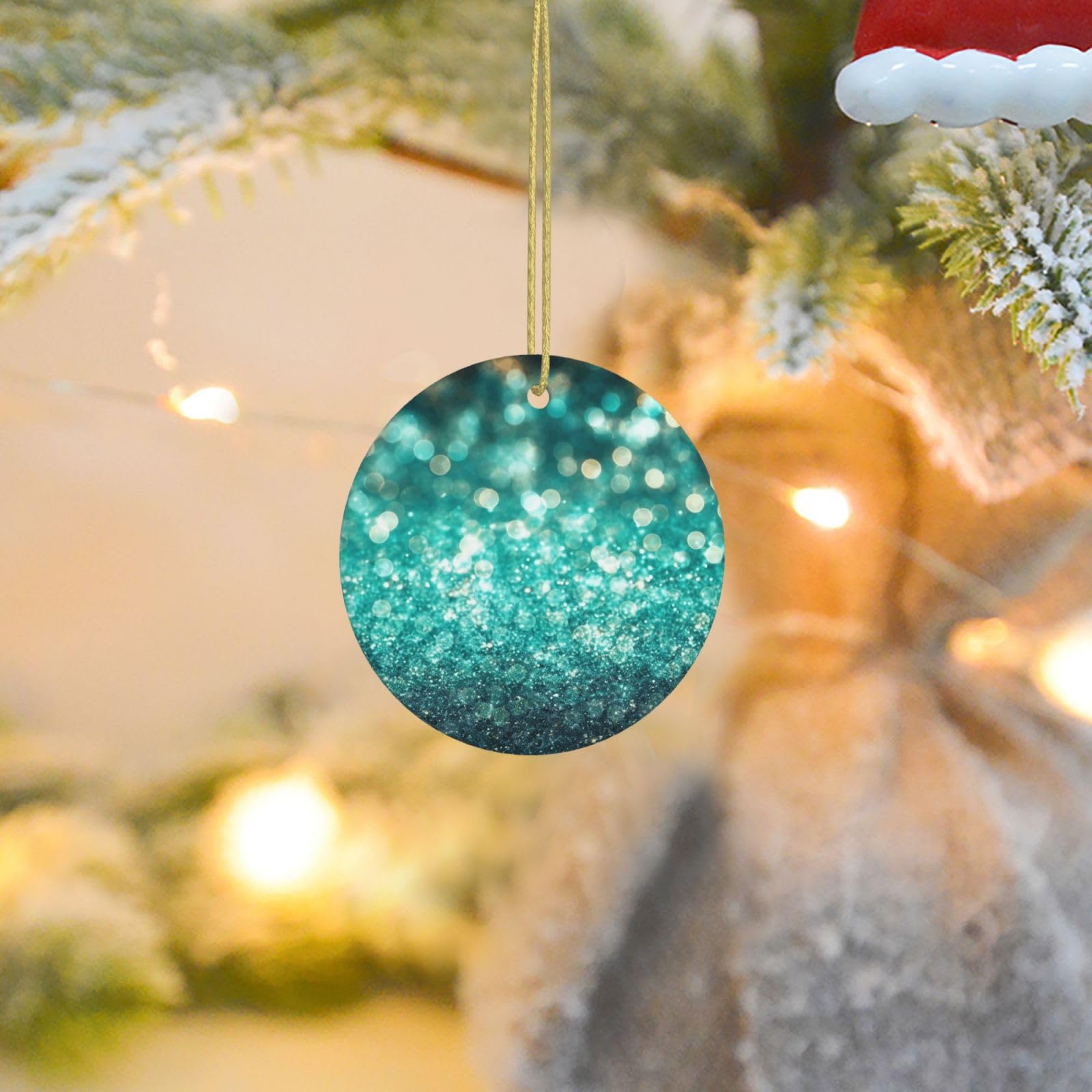 Christmas Tree Ornaments Ceramics Christmas Round Decorations Sparkling Ceramics Ornaments Circle Pentagram Xmas Tree Hanging Pendant for Christmas Tree Party Holiday Home Decor