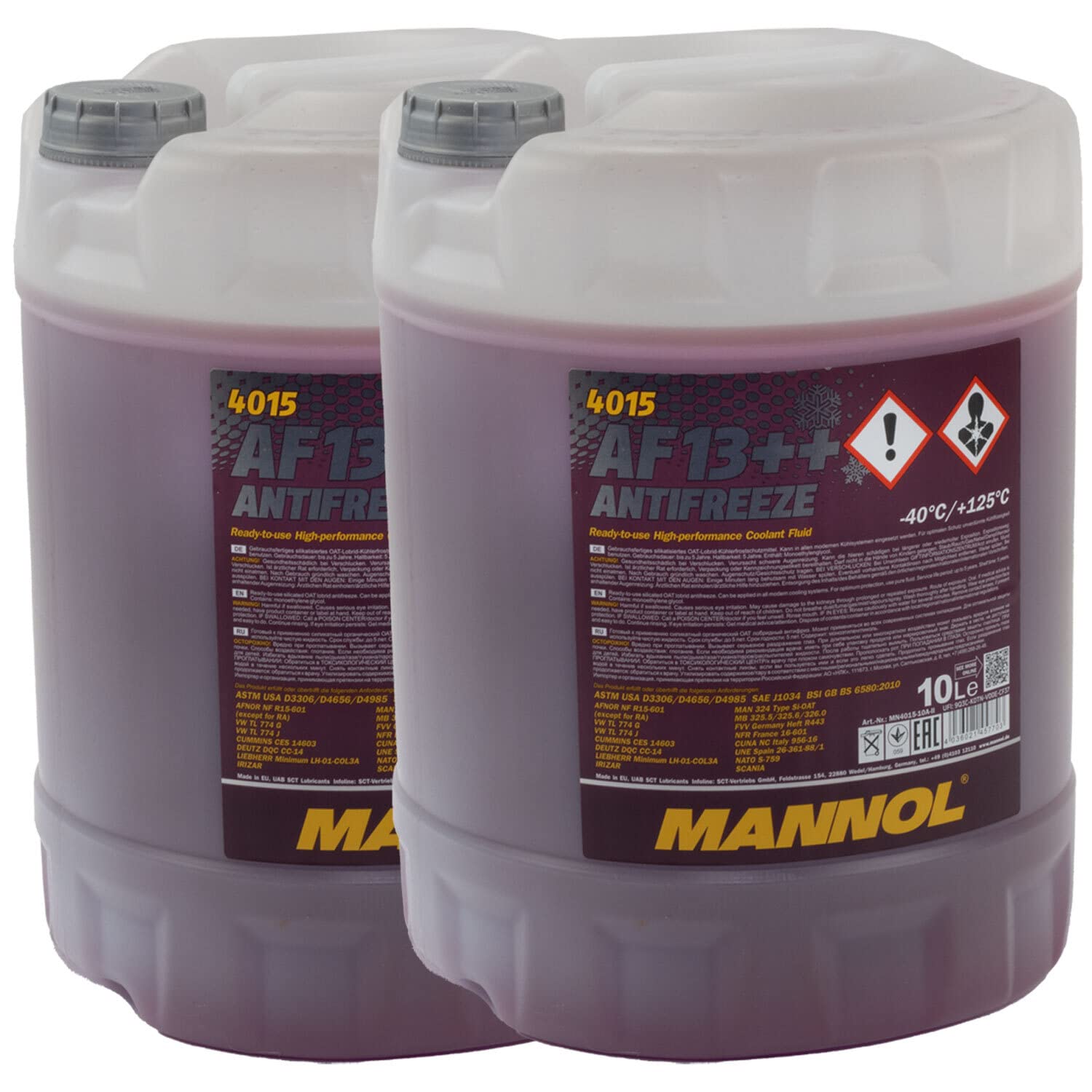 Kühlerfrostschutz MANNOL AF13++ Antifreeze 2 X 10 Liter Fertiggemisch -40°C rot