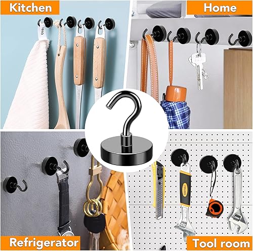 Miniatura 7 de MIKEDE Ganchos magnéticos, 80 libras + ganchos fuertes para imanes resistentes, ganchos magnéticos negros para neodimio con ganchos, ganchos de