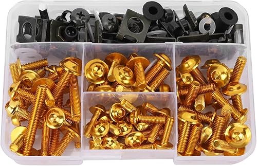 Tornillo de motocicleta, 177 piezas de tornillos de motocicleta Kit de pernos de carenado universal M5 M6 apto para Yamaha Sportbikes (dorado)