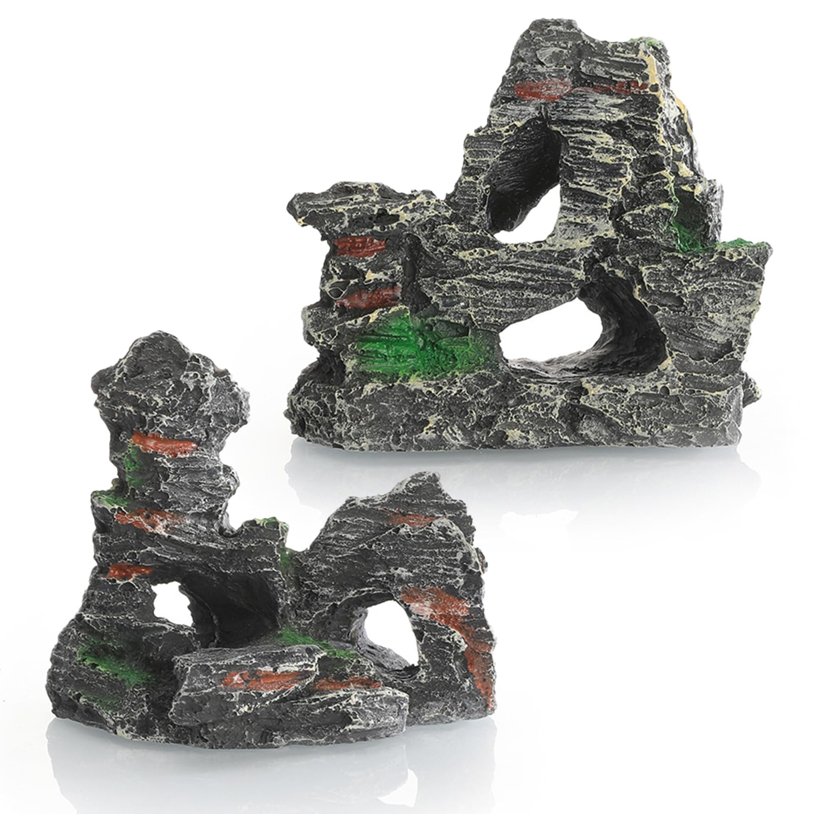 Flhlxzm Grey 2Pcs Fish Tank Rockery Decoration, Resin Aquarium Hiding Cave Ornaments Underwater Landscape Hideaway For Fish Tank Aquascape & Aquatic Pets