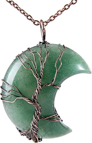 Miniatura 8 de Bivei Tree of Life Crescent Moon Necklace Copper Wire Wrap Natural Gemstones Pendant Crystals and Healing Stones Necklace