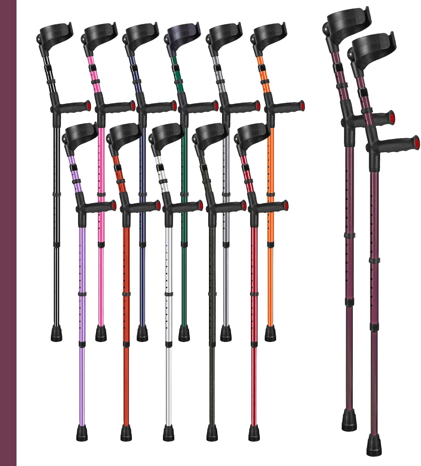 Ossenberg Soft Grip Closed Cuff Double Adjustable Crutches Aubergine