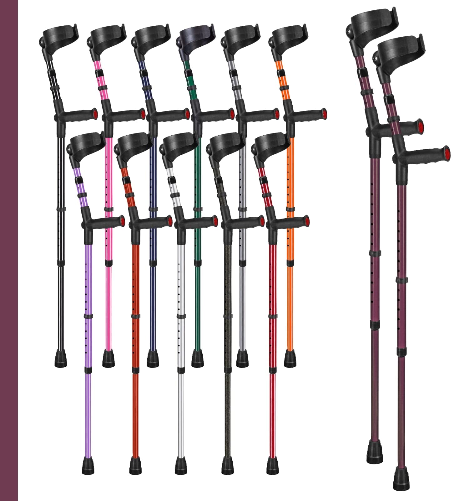 Ossenberg Soft Grip Closed Cuff Double Adjustable Crutches - Aubergine - Pair | Height Adjustable Elbow Crutches for Men Women Adults Arthritis Soft Comfy Handle Forearm Ergonomic