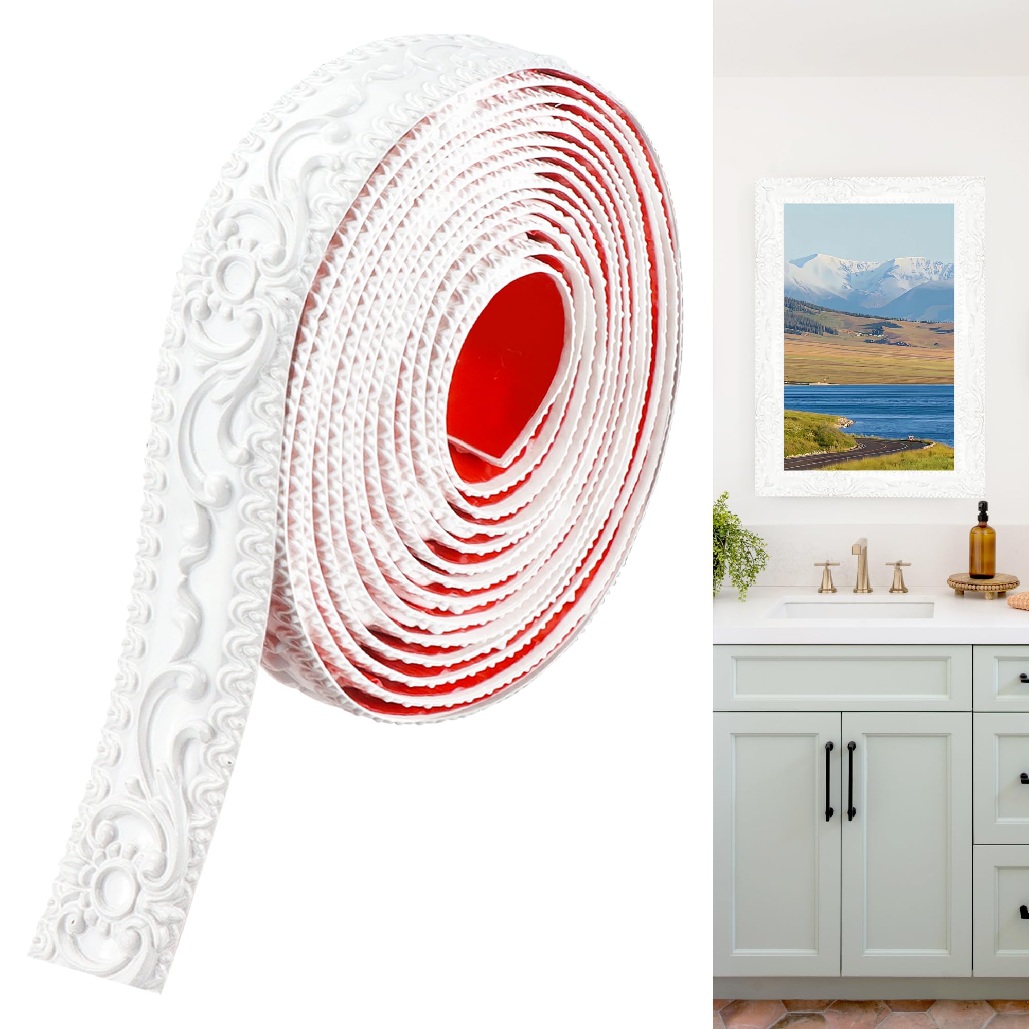 JUNART Flexible Wall Trim, 300cm×3.6cm Peel and Stick Moulding Trim, Self-Adhesive Coving for Ceilings, 3D Wall Trim for Wall, Mirror, Frame, Cabinet, Tile, TV Background(White)