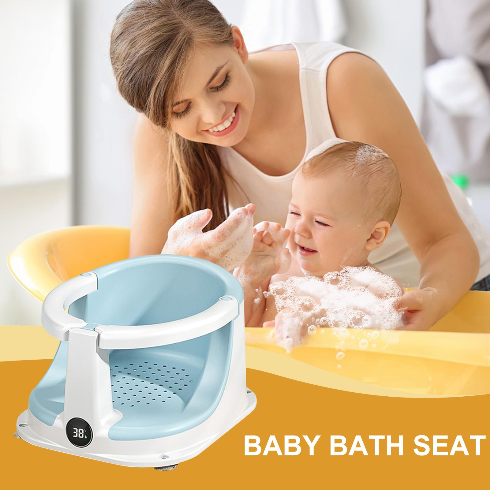 Seggiolino da bagno per bambini, sedile da bagno per bambini, sedia da bagno per neonati antiscivolo con temperatura (0-3 anni) Sensore per vasca da bagno per bambini