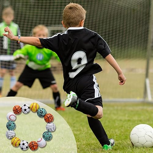 Miniatura 5 de Firstmeet Cuentas redondas de madera pintadas de 0.59 pulgadas, 60 unidadescaja de béisbol amarilla, cuentas sueltas para hacer joyas, cabello,