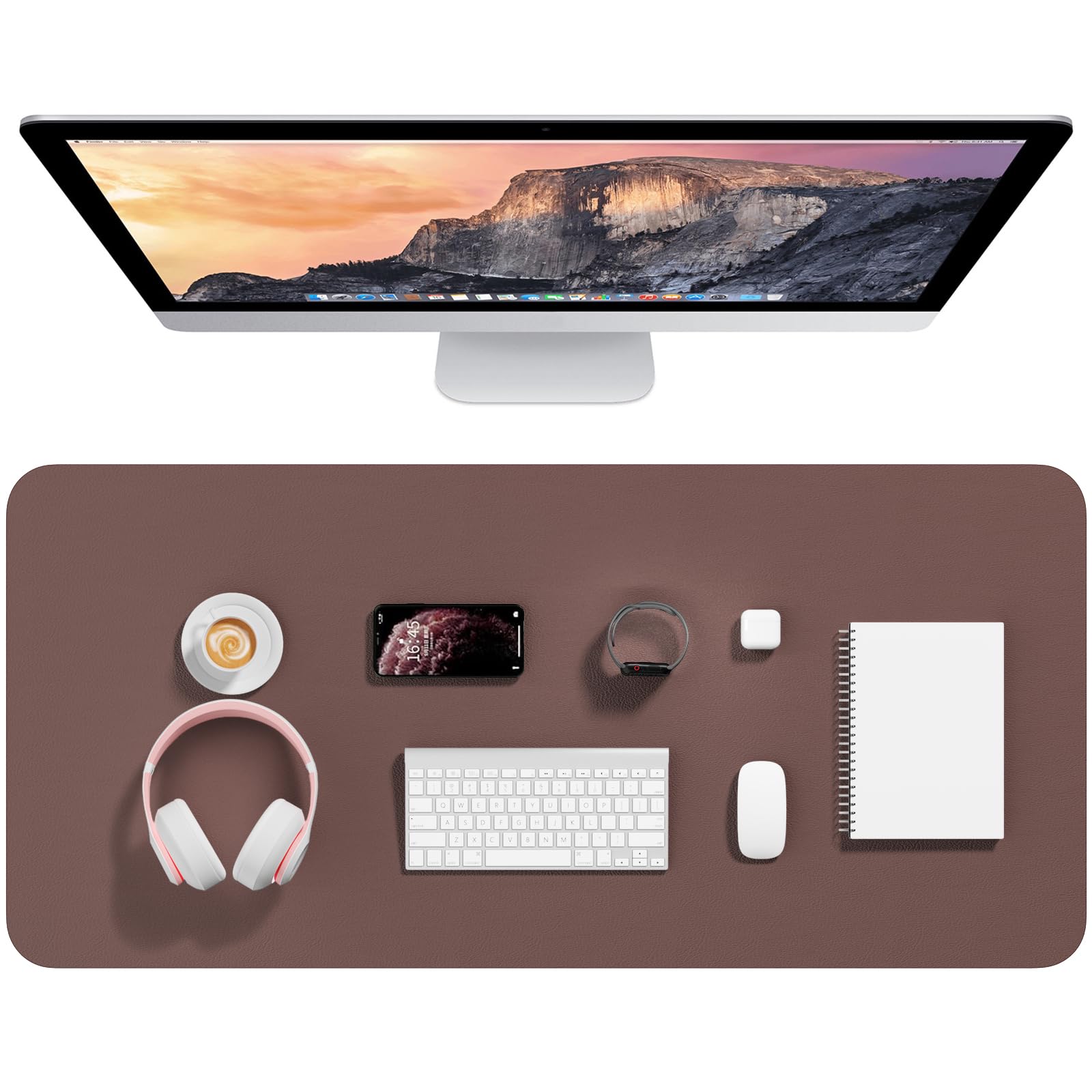 Hsurbtra Desk Pad, 35.5" x 17" PU Leather Desk Mat, XXL Extended Mouse Pad, Waterproof Desktop Blotter Protector, Non-Slip Ultra Thin Large Laptop Keyboard Writing Mat for Office Home, Dark Oak โ image 1