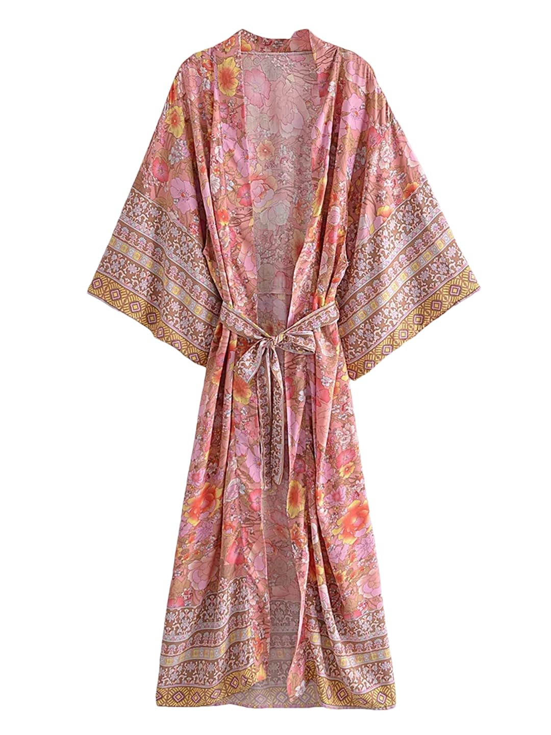 Disimlarl Kimono bohemio con estampado floral para mujer, mangas murciélago, maxi, bata de verano para bikini