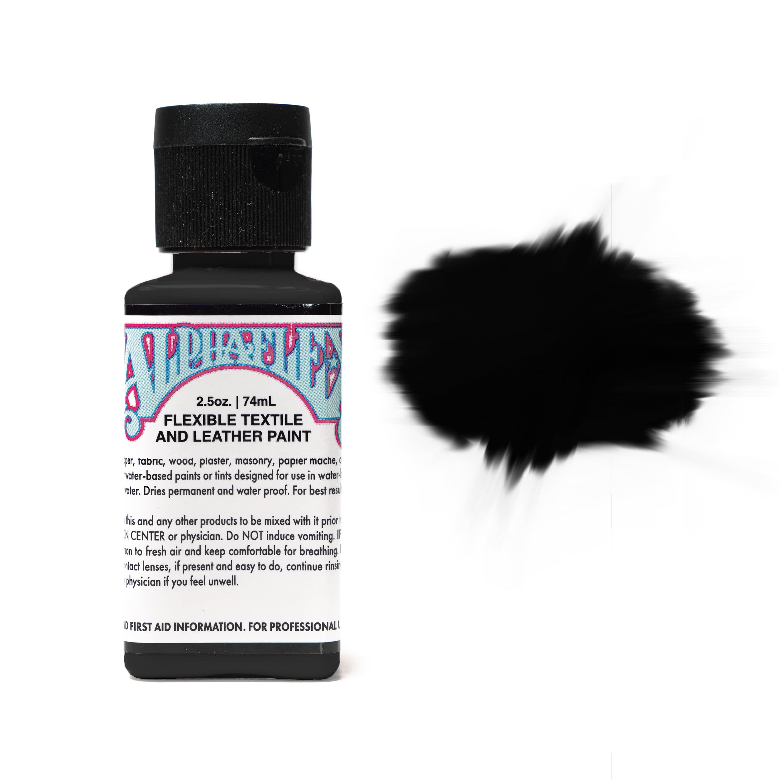 Textile & Leather Paint Alpha Flex Water Based Formula, UV Proof Opaque High Pigment Quick Drying, Art & Craft Leathercraft Upholstering (Jet Black)